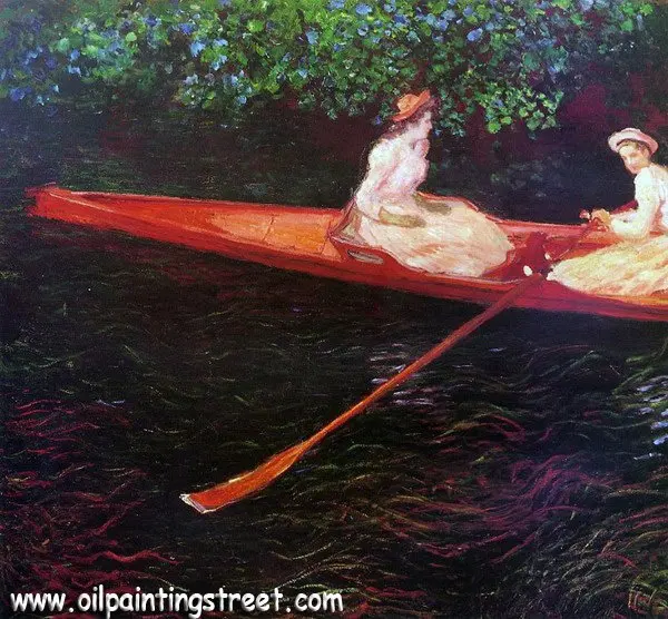 

100% handmade Oil Painting Reproduction on linen canvas with Museum quality, Boatinyg on the river Epte by Claude Monet