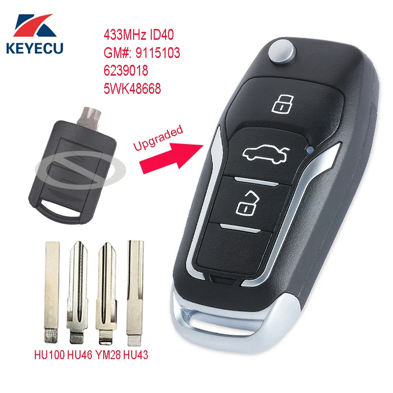 KEYECU Replacement Upgraded Flip Remote Car Key Fob 2 Button 433MHz ID40 For Opel Corsa C Meriva A Tigra B TWIN TOP 5WK48668