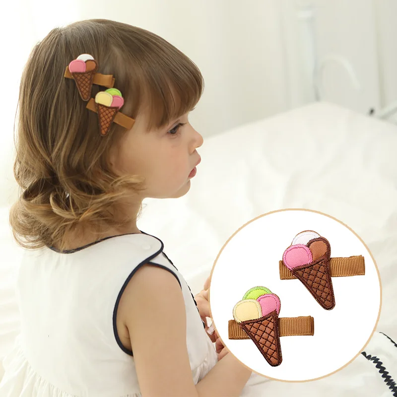 

10pcs/lot Embroidery Ice Cream Patch Leather Hair Clips Baby Hairpins Ice Cream Girls Barrettes Grips Baby Hairclips