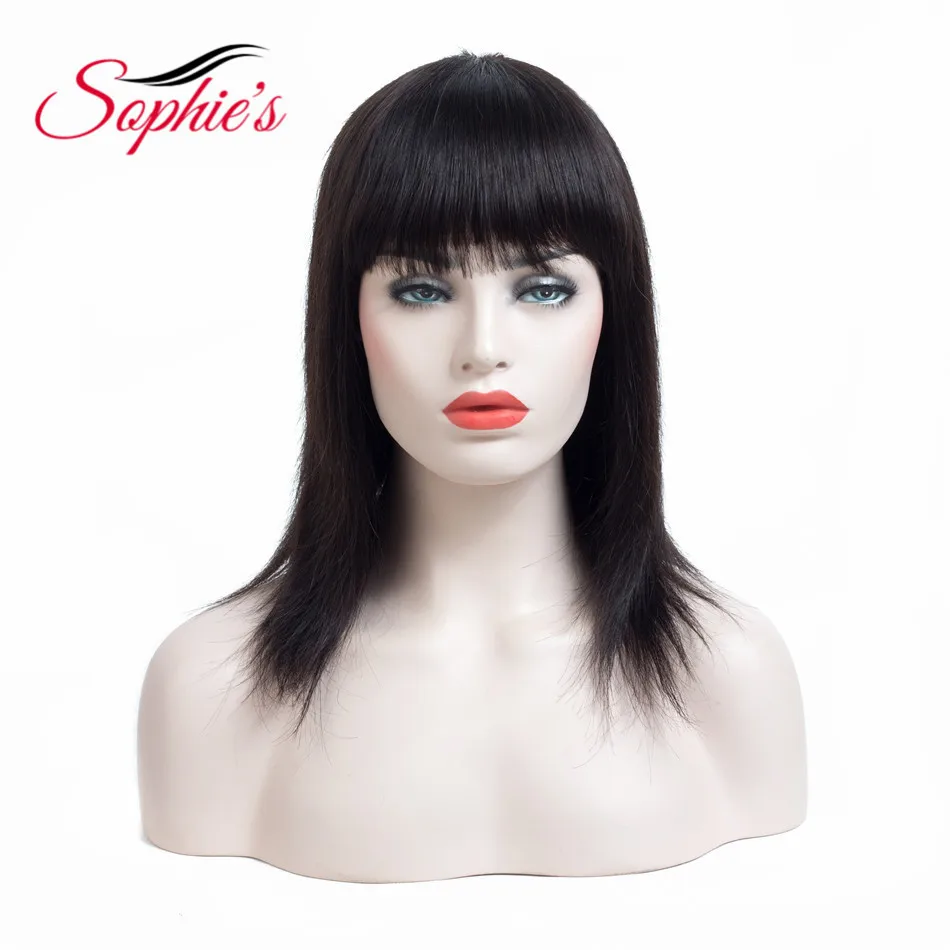 Sophie\'s-Perruque Brésilienne Remy 100% Naturelle, Cheveux Lisses, Sans Odeur, Faite à la Machine, 10 Pouces, 1B ,# 4,99J, pour Femme