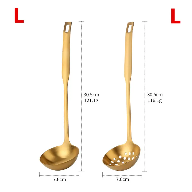 1PCS Long Handle Matt Blue Spoons Set Stainless Steel Gold Soup Ladle Spoon Colander Set High Quality Soup Spoons Kitchen Tools