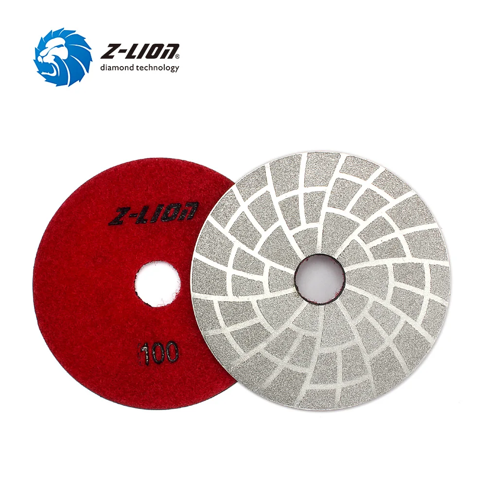 Z-LION 4" 1 Piece Diamond Polish Pad Vacuum Brazing Polishing Wheel Granite Concrete Marble Grinding Disc Sanding Pad