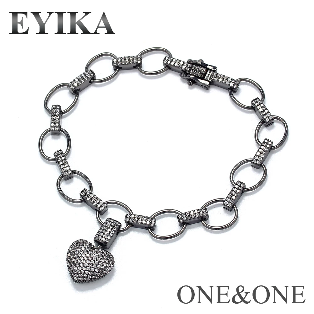 

EYIKA Newest Love Heart Charm Bracelet Fashion Filled Black/White AAA Cubic Zirconia Designer Bangles for Women Luxury Jewelry