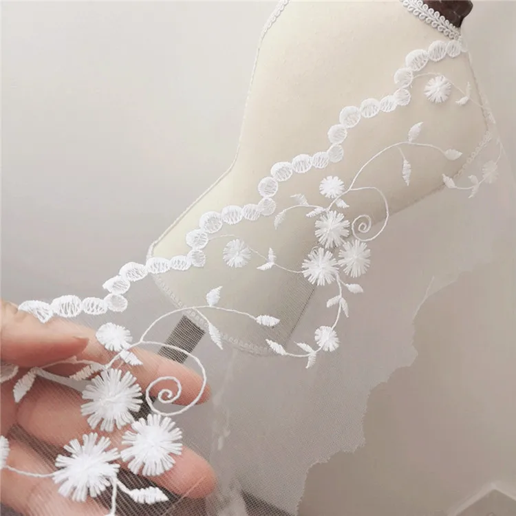 12CM Wide White Tulle Mesh 3d Flower Fabric Embroidery Lace Guipure Trim Ribbon Wedding Dress DIY Apparel Sewing Crafts Supplies