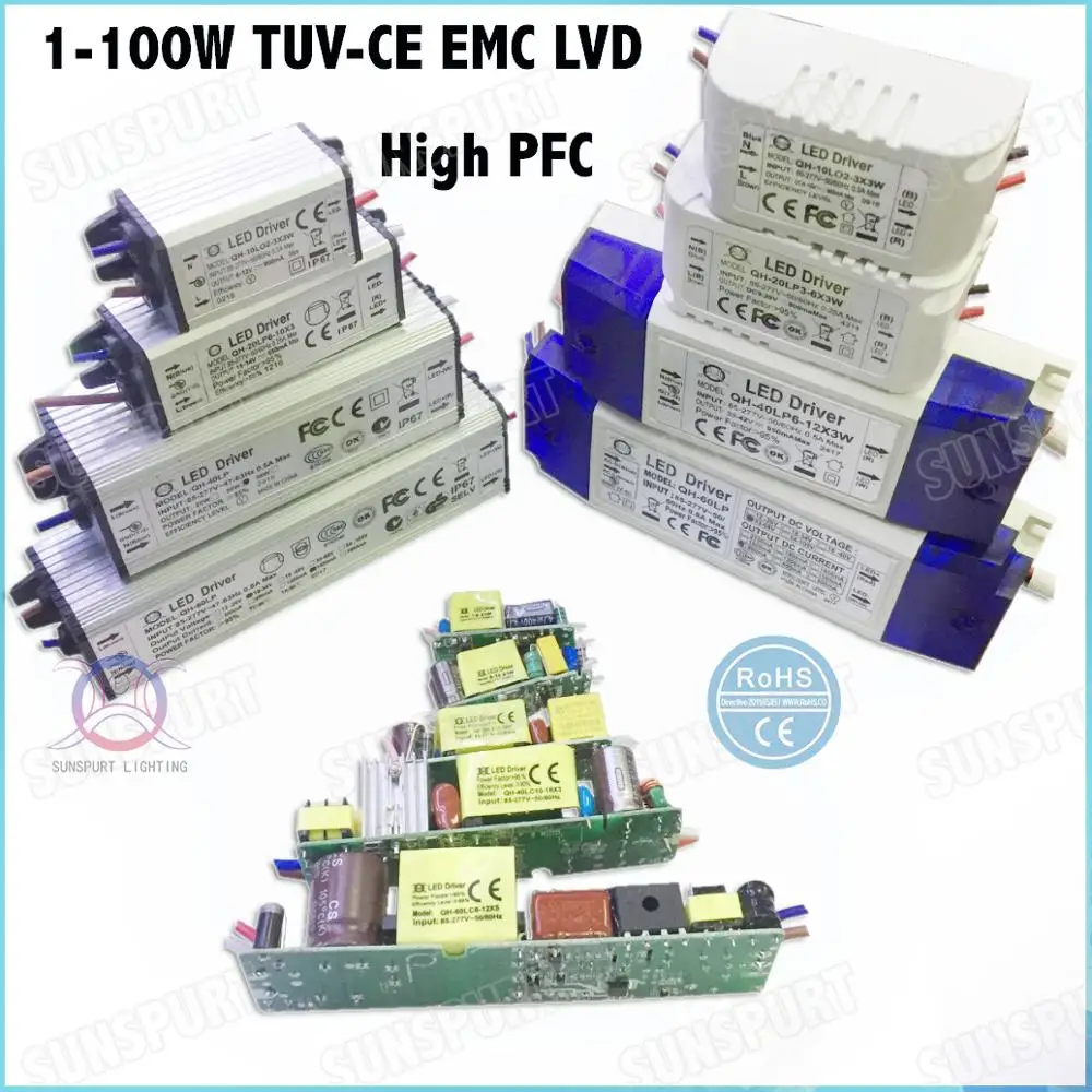 5-20Pieces TUV-CE EMC LVD PF Inside 36W AC85-277V LED Driver 1-36Cx1W 300mA DC2-120V Constant Current For LED Lamp Free Shipping