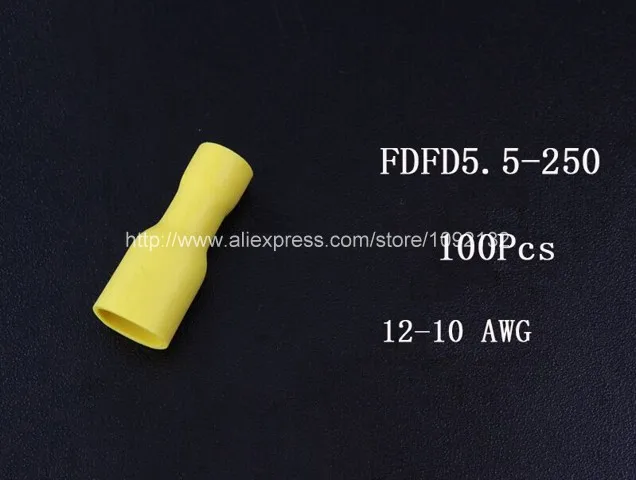 100Pcs FDFD5.5-250 AWG 12-10 Cable Insulating Spade Crimp Terminals Connector