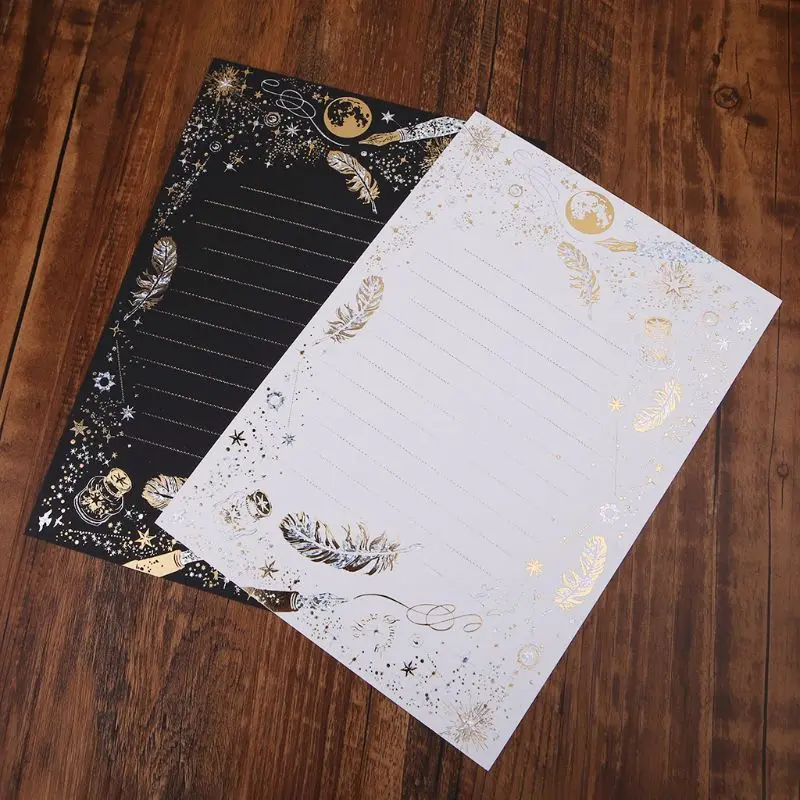 8 Sheets High-end Vintage Bronzing Feather Blessing Letter Paper Pad Writing Office School Supplies