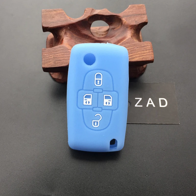 ZAD Silicone rubber car key case cover set holder for Peugeot 1007 for Citroen C8 4 Buttons Remote Key protect case Shell