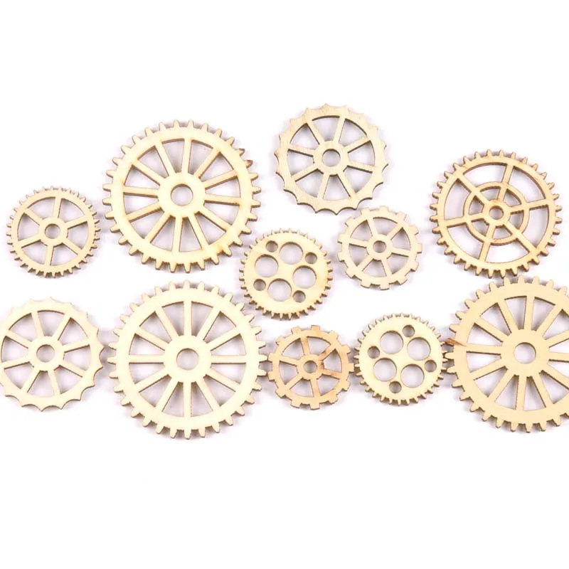 20 pz mix wheel gear pattern legno naturale Scrapbooking Craft per abbellimenti fatti a mano fai da te artigianato Decor 29-49mm MT2183