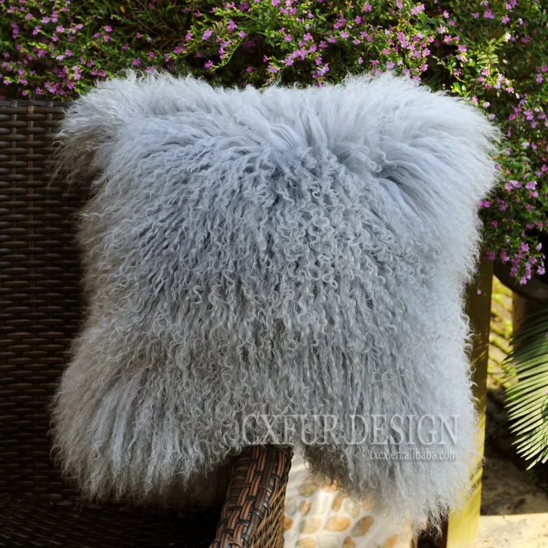 CX-D-04S Super Soft Plush Mongolian Lamb Fur Pillow Cover Real Fur Cushion Cover
