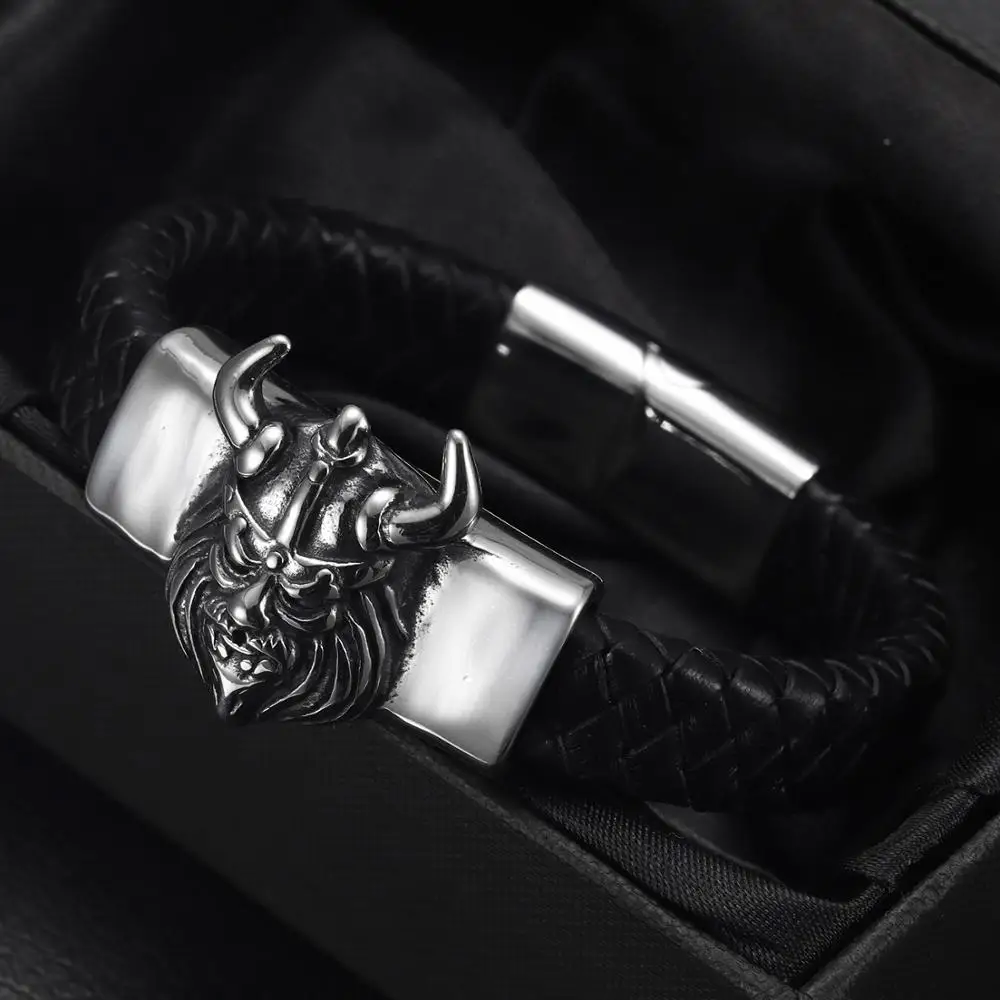 Stainless Steel Punk Slider Beads Skull Viking Slide Charm Fit 12*6mm Flat Leather DIY Men Bracelet Jewelry Making Supplies