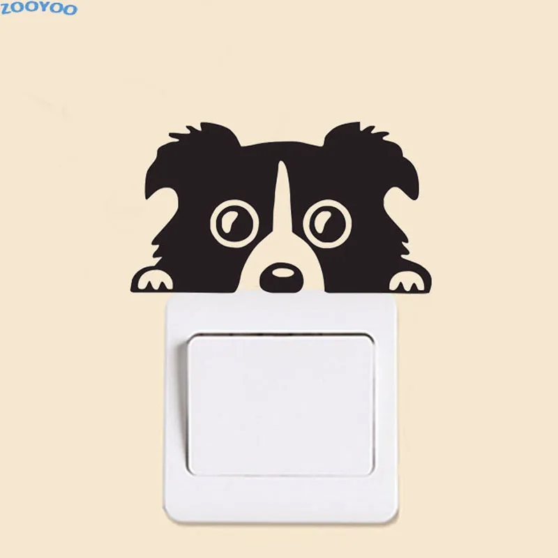 ZOOYOO Cute Lovely Puppy Dog Switch Wall Sticker Home Decor Decorative Vinyl Adhesive Funny Sticker For Car Windows Computers