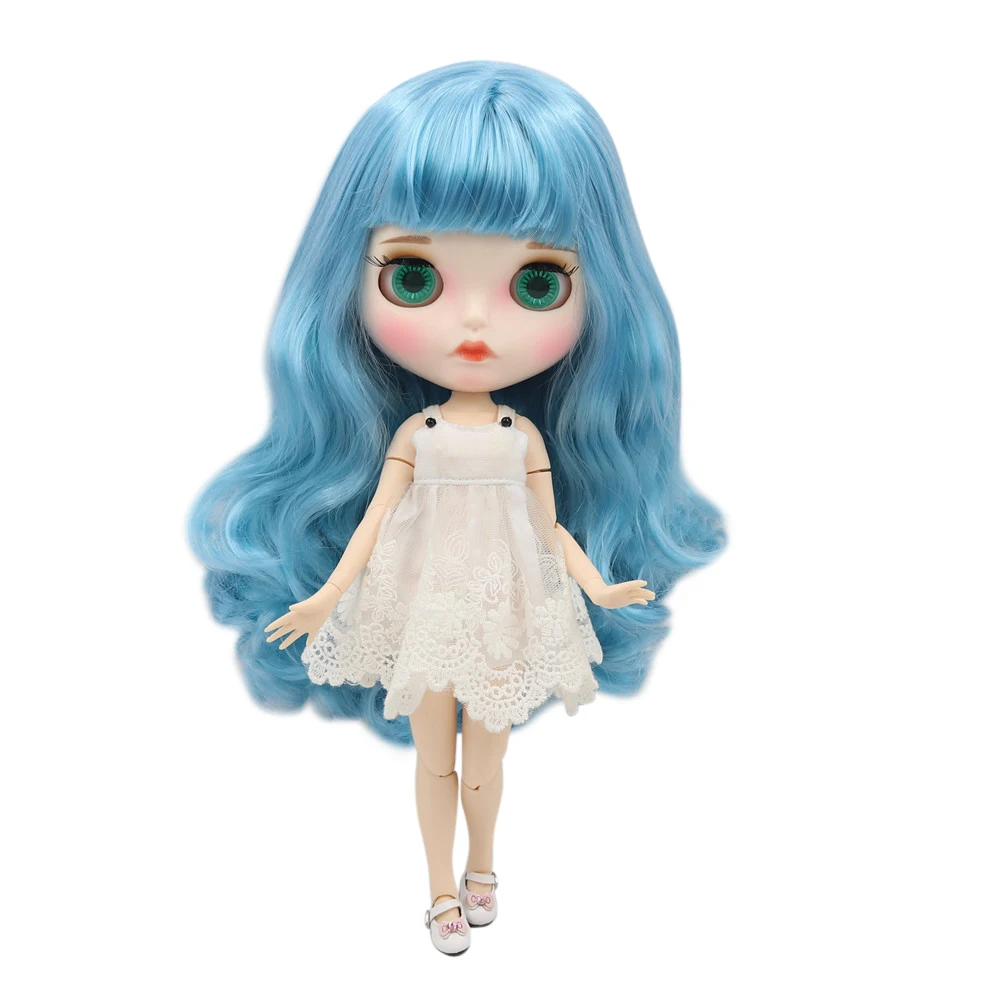 

ICY DBS Blyth doll nude joint body with white skin blue long curly hair and matte face BL6227