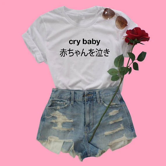 Skuggnas Crybaby Japanese T-Shirt babygirl harajuku tshirt grunge aesthetic tee 90s fashion women goth broken dreams club tops