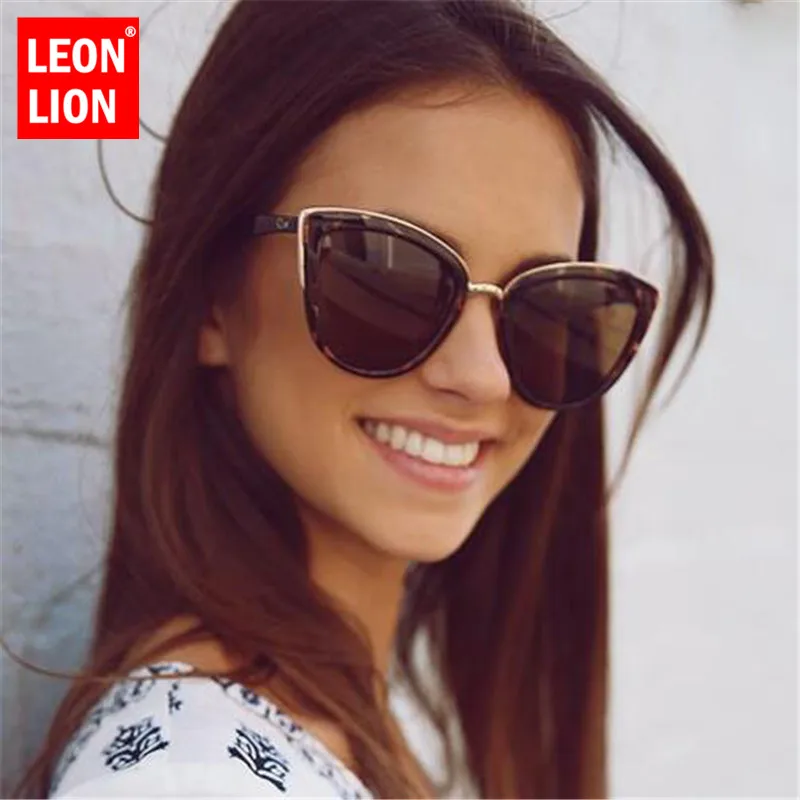 LeonLion 2023 Fashion Cateye Sunglasses Women Vintage Metal Eyewear For Women Mirror Retro Shopping Oculos De Sol Feminino UV400