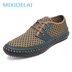 MIXIDELAI New Big Size 38-48 Summer Breathable Mesh Men Casual Shoes For Comfortable Handmade Men Lace-Up Loafers Male Shoes