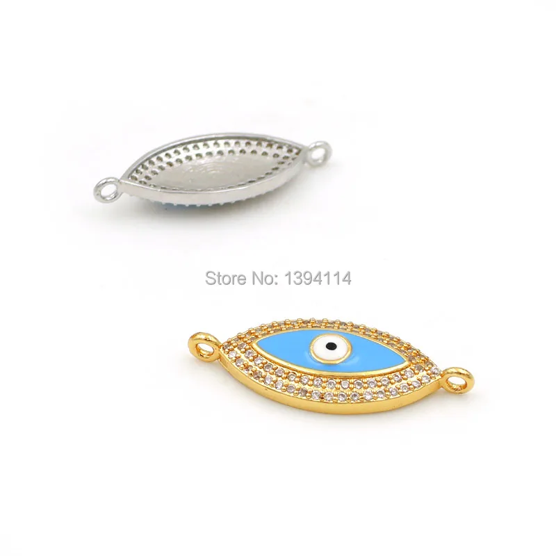 26*11*3mm Micro Pave Clear CZ Eye Enamelling Connector Fit For Women As DIY Bracelets Accessory