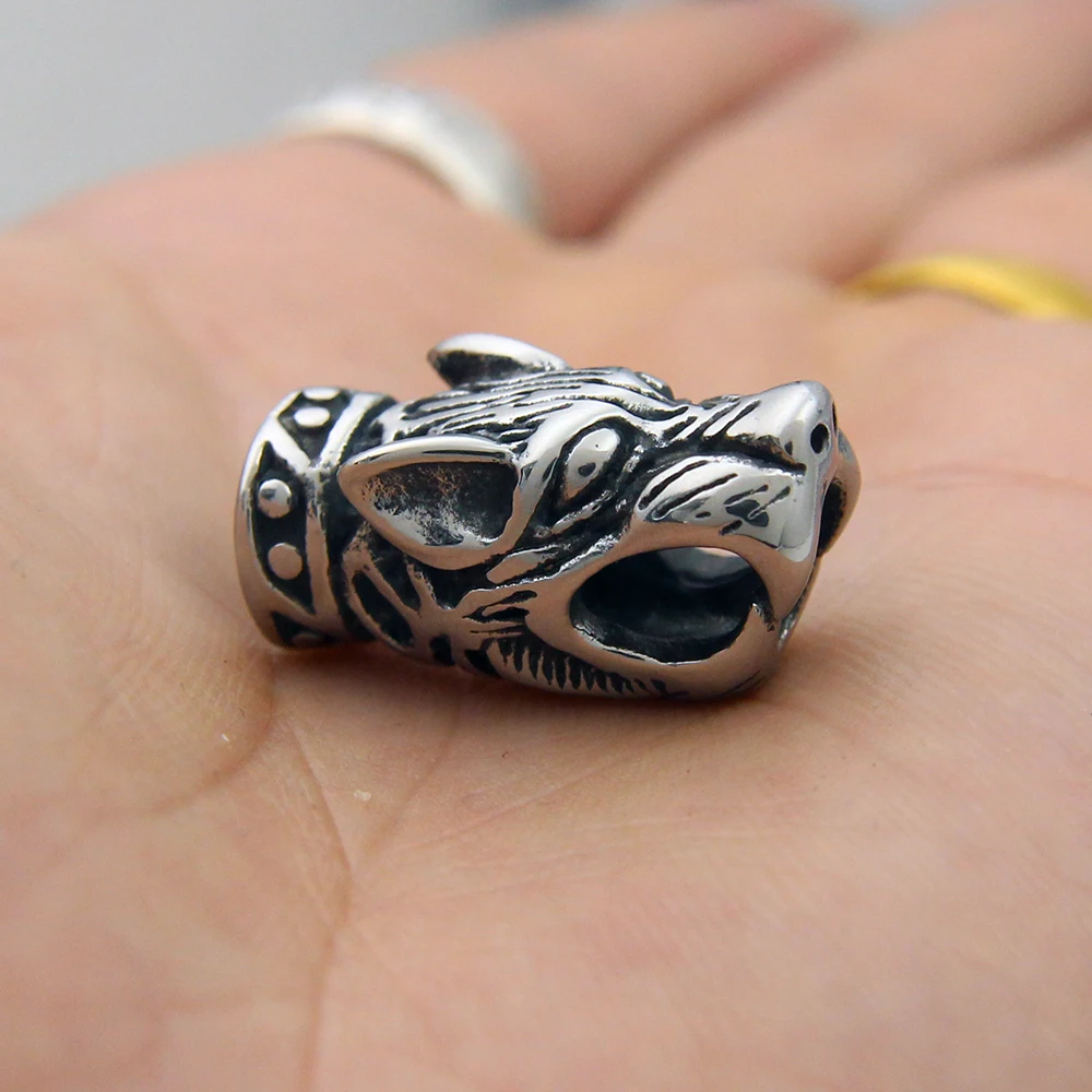 316l Stainless Steel Wolf Head Bead Accessories Metal Spacer 4mm Charms Beads DIY Beaded Bracelet For Jewelry Making