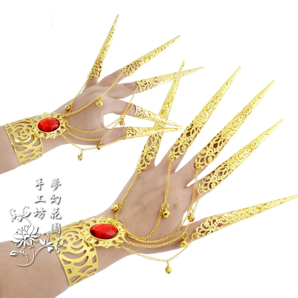 

1 Pair Chinese Customized Long Nails Decor Ringing Bell Chain Polish Jewelry Ancient India Dance Stage Performance