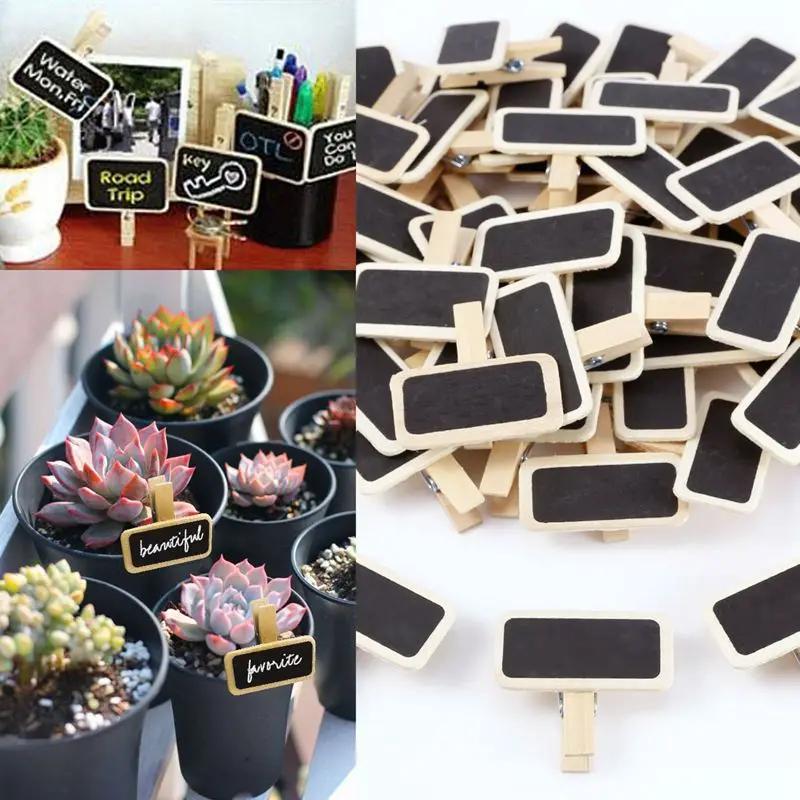 50 Mini blackboard wood message slate rectangle clip clip panel card memos label brand price place number table