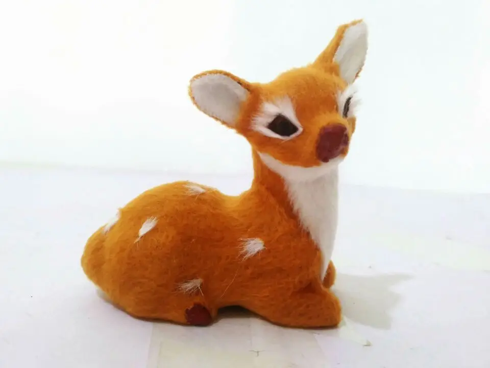 mini 9x8cm simulation sika deer hard model polyethylene&faux furs prone deer handicraft home decoration gift s1648