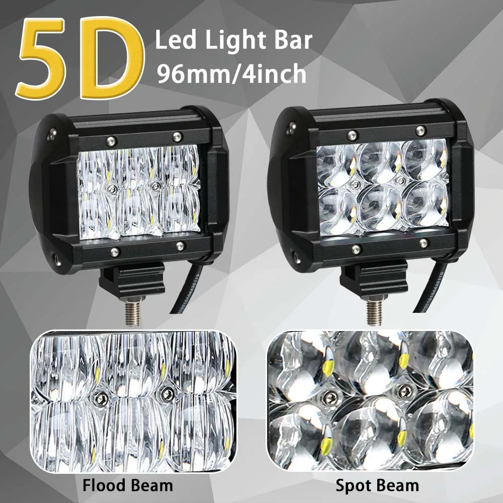 2pcs 4 Inch 5D LED Work Light Bar for Motorcycle Driving Offroad Boat Car Tractor Truck 4x4 SUV ATV 12V - 24V