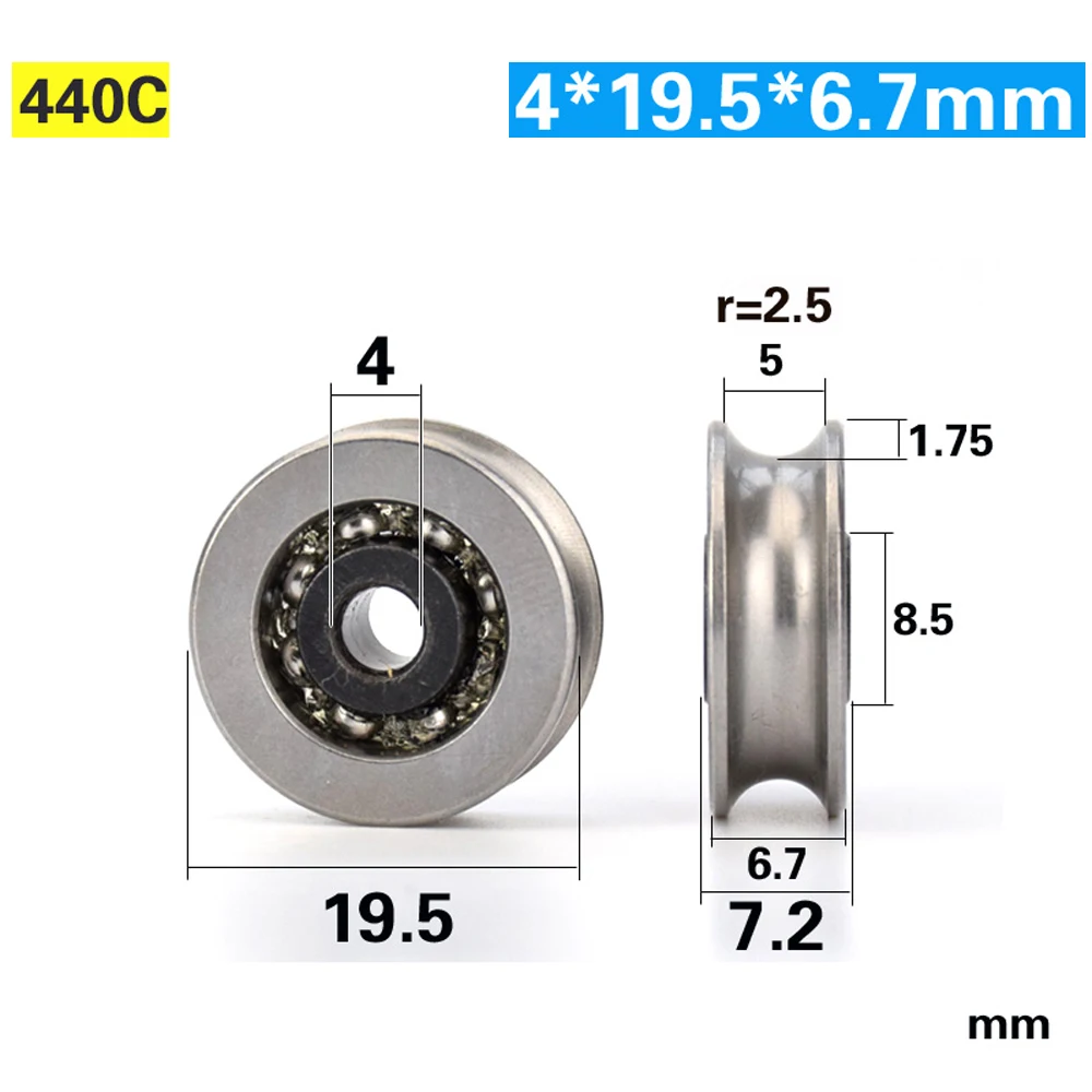 19.5mm 20 U Groove 440C Stainless Steel Wire Rope Roller H Slide Guide Door Window Silent Bearing Small Pulley Wheel