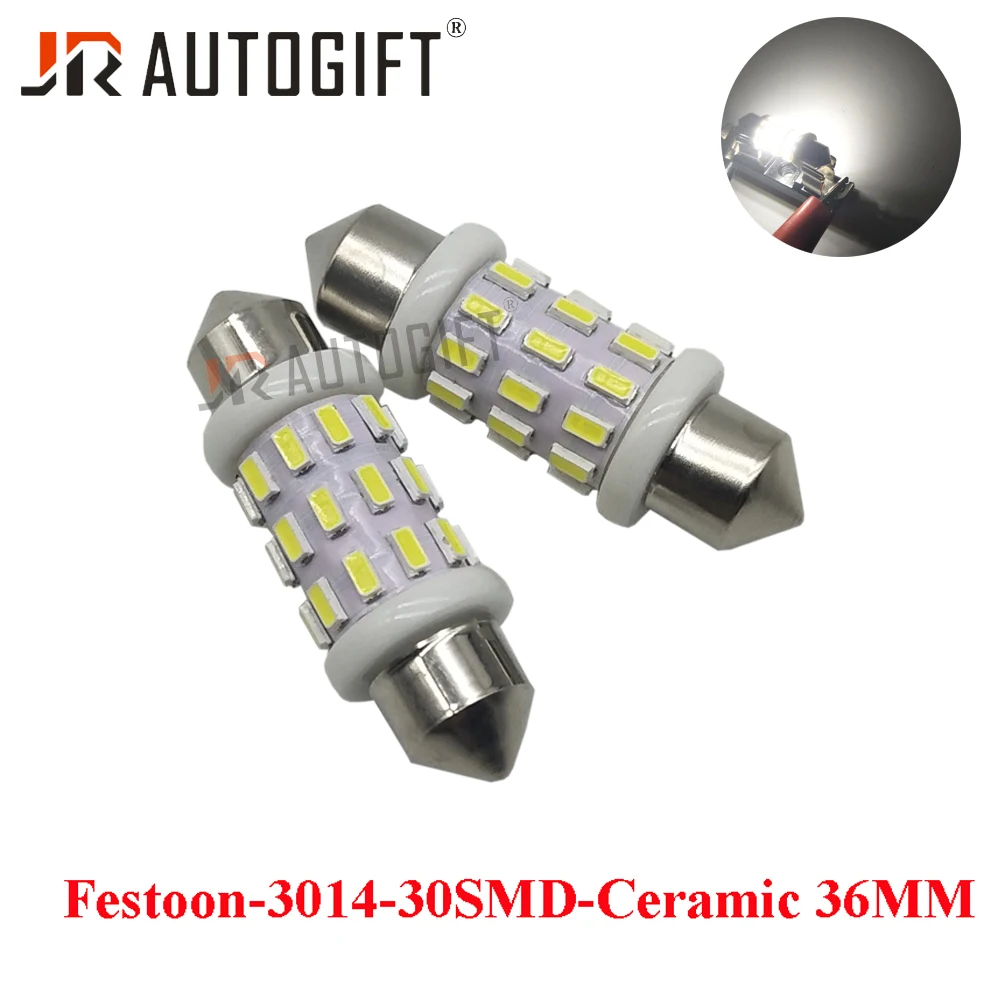 100PCS Car styling LED Bulb Festoon 3014 30SMD Ceramic For Dome Reading Lamp 12V White 36MM Interior License Plate Lights