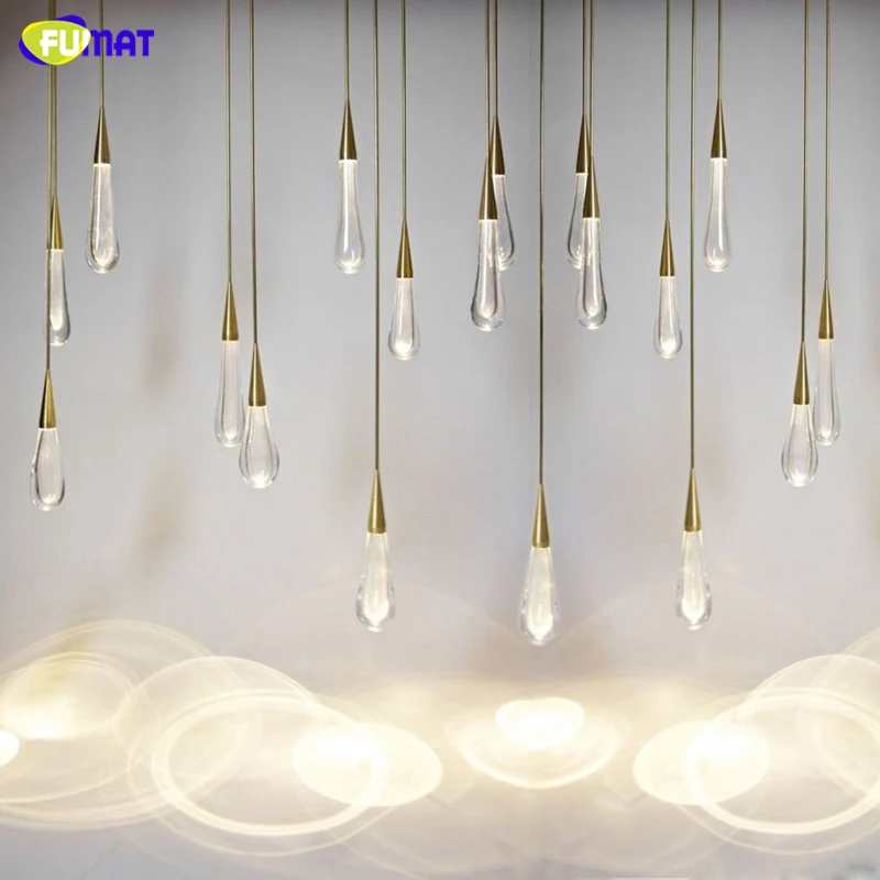 

FUMAT Gold Water drop Crystal Pendant Lights Modern Luxury LED Lamps Moderm Glass Indoor Lighting For Living Room DIY Lamps