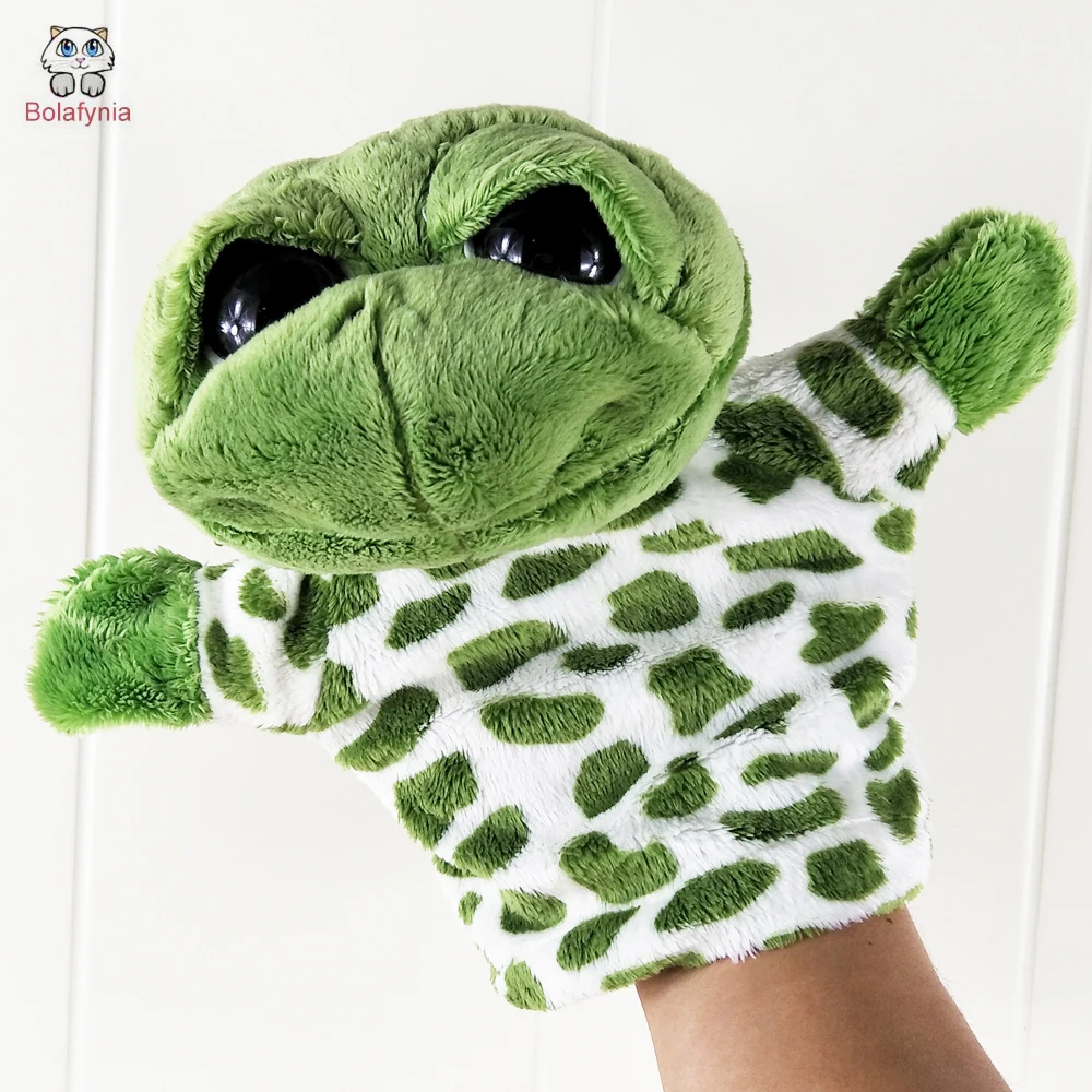 Marioneta de mano para niños, juguete de peluche de ojos grandes, tortuga verde