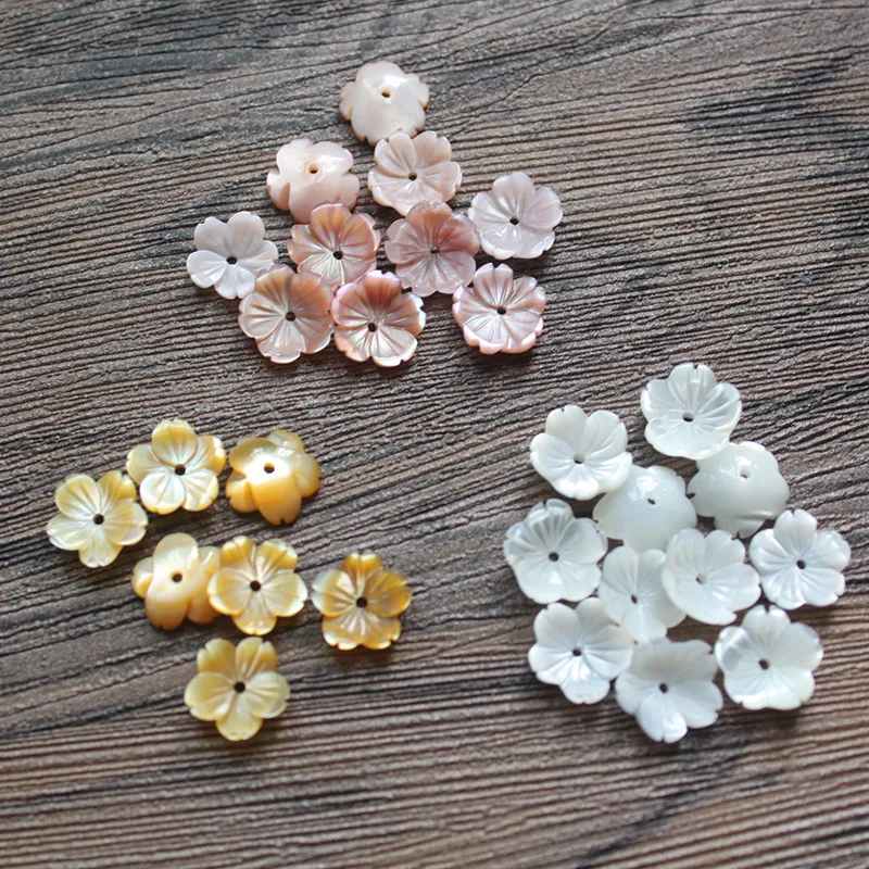 FishPeach 10Pcs/lot 8-10MM White Natural Mother Pearl Flower Seashell Stone Shell Beads For Women Diy Jewelry Accessories Making