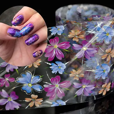 4cm*100cm Roll Purple Blue Orange Flowers Decoration Nail Art Decals Art Transfer Foil Nail Sticker Tip Decoration Easy GL30