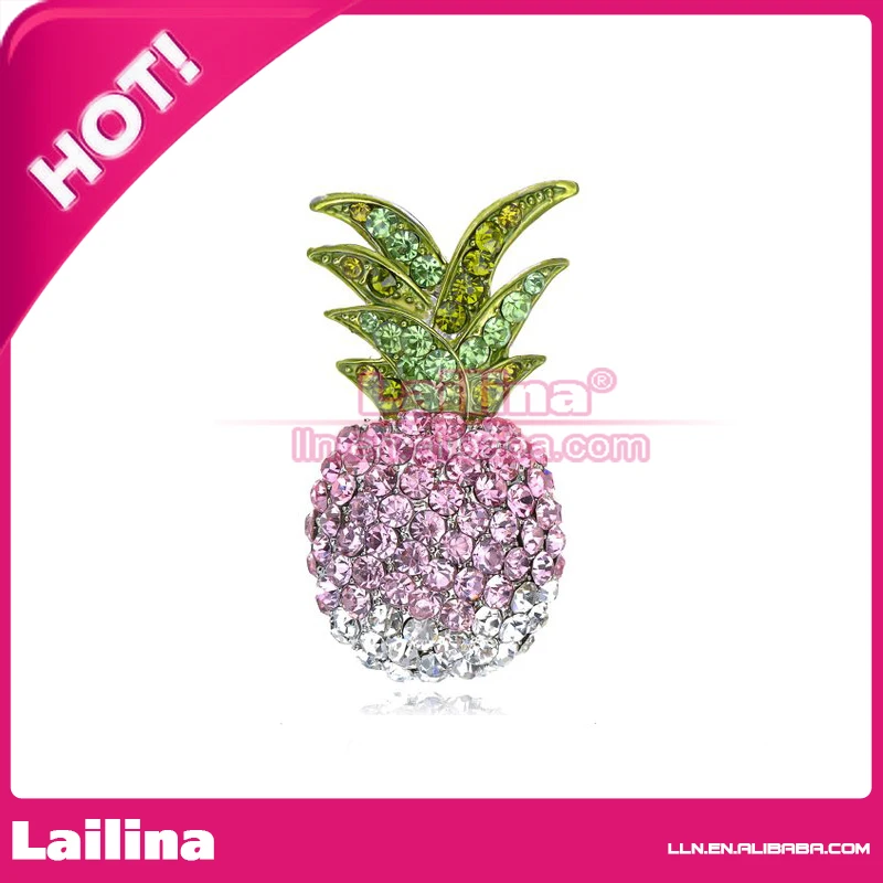 Pink Tropical Fruit Crystal Pineapple Green Summer Brooch