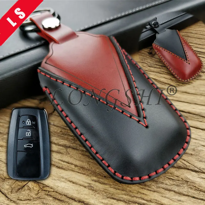 

Top PU Genuine Leather Bag Remote Control Car Keychain Key Cover Case For 2018 Toyota Camry 2 3 4 Buttons Smart Key