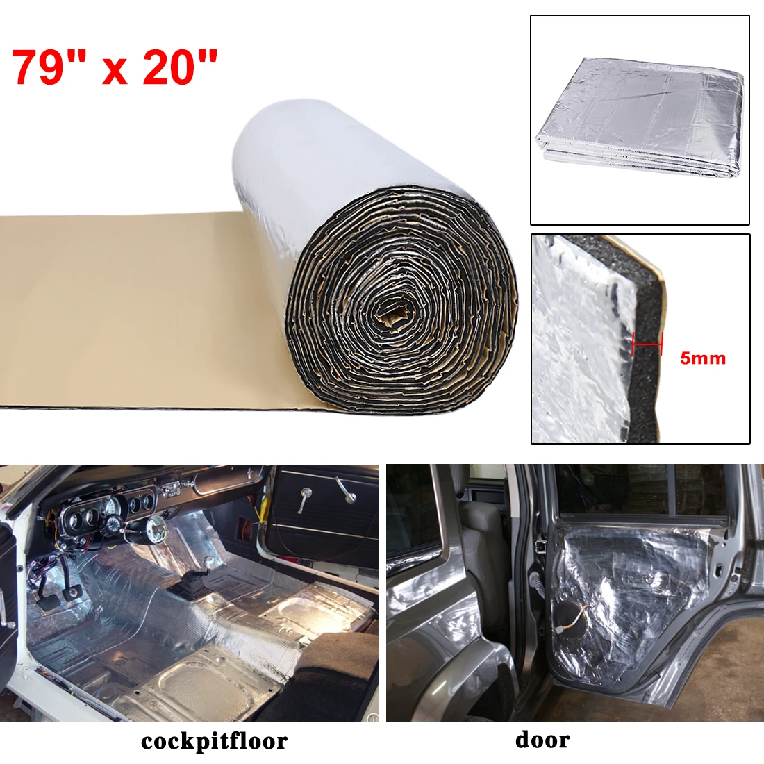 

X Autohaux 5mm Thick 200*50/100cm 300*100cm Car Heat Sound Deadener Insulation Mat Liner Heat Noise Insulation Deadening Mat