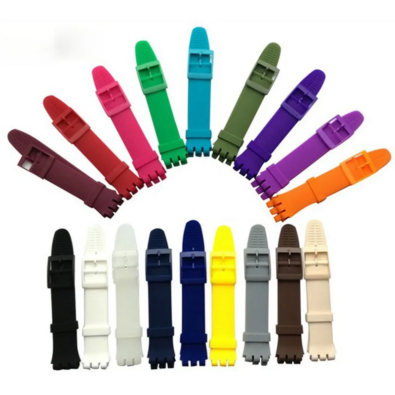 16mm 17mm 19mm Silicone Watch Band Straps Watch accessories For Men Women Watches Swatch Rubber Strap plastic buckle 13 colors