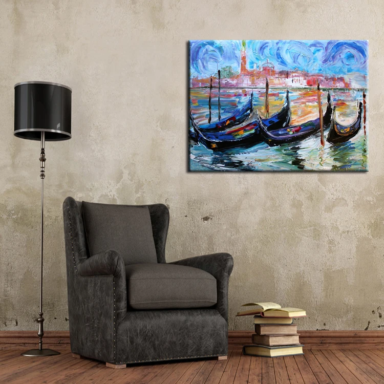 High Skills Artist Hand-painted High Quality Venice Gondola Oil Painting For Wall Decoration Abstract Venice Landscape Painting