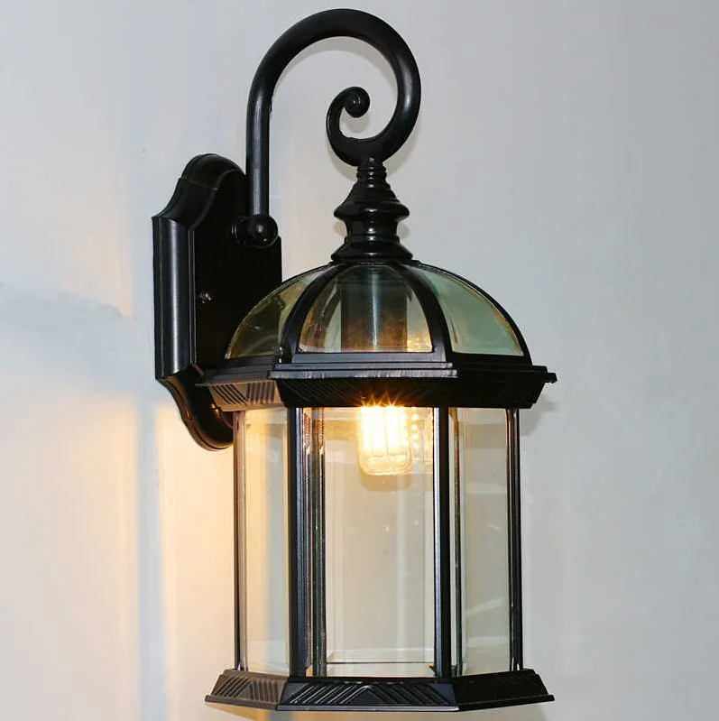 

European retro waterproof outdoor clear glass wall lamps Do-old hexagonal shade aluminium lamp for aisle&porch&stairs ZLBD036