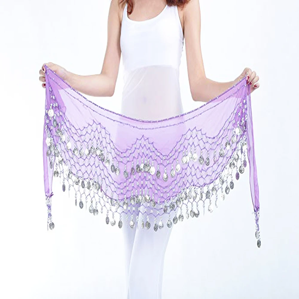 Chiffon Dangling Gold Coins Belly Chain Widening Waistband Waist Performance Dancing Costume Hip Skirt Scarf Wrap Belt