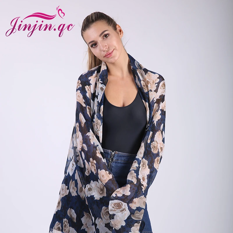 Jinjin.QC 2019 New Fashion Women Viscose Scarf Rose Printed Bandana Jilbab Instan Muslim Hijab Jersey Scarves Foulard Femme