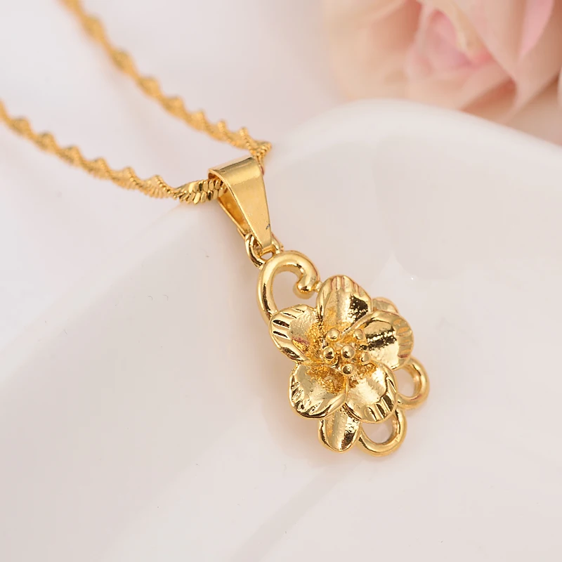 Bangrui Ethiopian Gold Color Big Flower Set Women Girls Jewelry Pendant Chain Earrings African Bride Wedding Flower Bijoux Gift