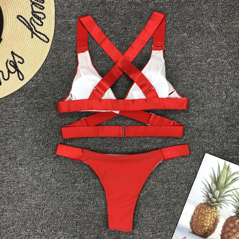 Adjustable Bandage Thong Bikinis Women Swimsuit 2023 Female Black White Red Green Swimwear Criss-Cross Bikini set Bathing suits