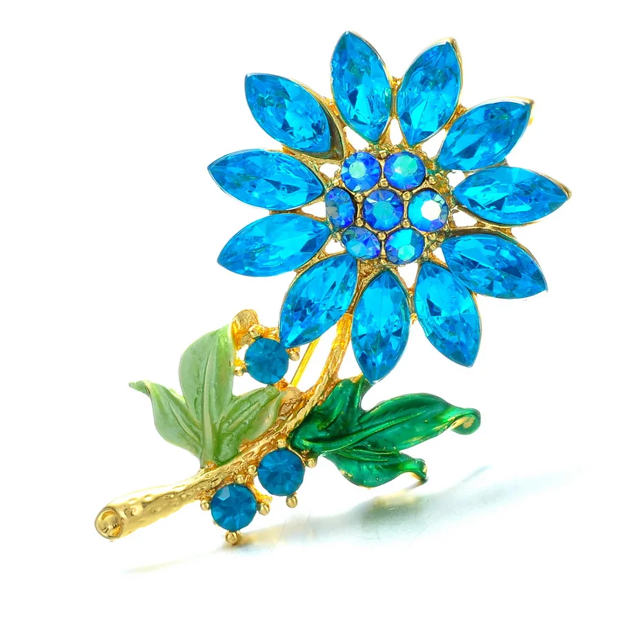 Fashion Wedding Plant Flower Brooch Pins Rhinestone Crystal Brooch Scarf Hat Accessories Vintage Women Jewelry Gifts
