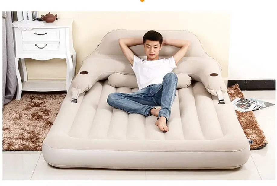 Flocking pvc luxury backrest inflatable bed two people seat and sleeping apartment folding nap double bed bed. foldable couch