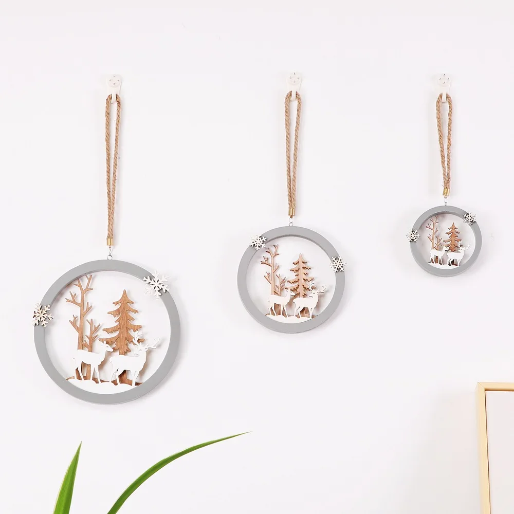 Cristmas New Year merry Christmas tree 3D hollowed-out deer noel Xmas wooden round pendant kerst navidad closet bedroom AB575