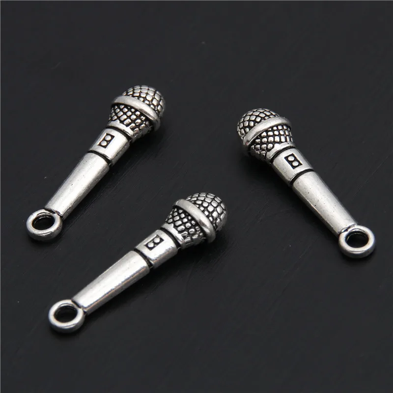 25pcs  Silver Color Microphone Charms Pendant Music Lovers Jewelry Supplies Handmade For DIY Making Earrings Bracelet A2961