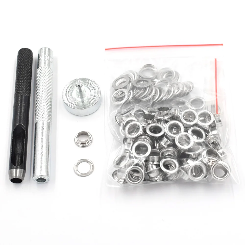 1pc punch tool+1pc eyelets Hand knocking tools+100sets eyelets Scrapbook Eyelet Metal eyelets DIY for homework clothes sewing