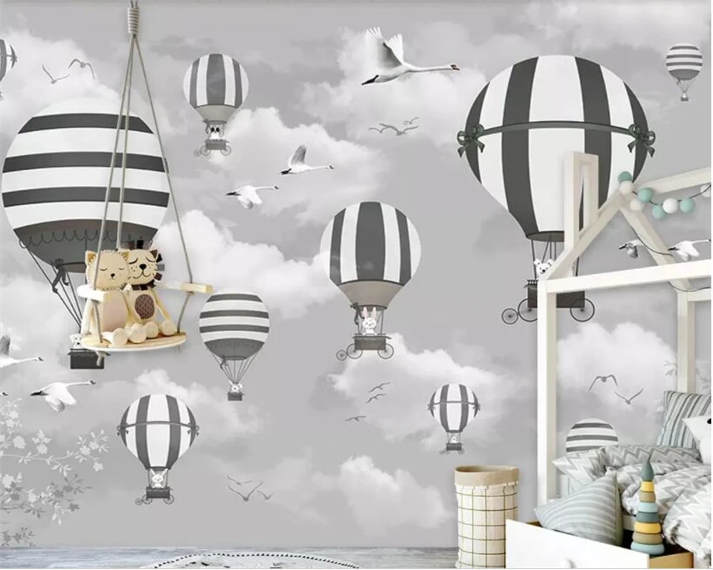 

Beibehang Custom Wallpaper Modern Cartoon hot air balloon animal children's room wallpapers for living room 3d wallpaper mural