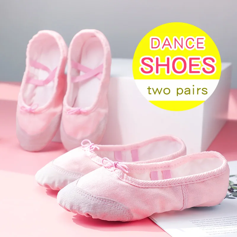 Zapatos de Ballet de suela suave para niños y niñas, zapatillas de baile para adultos, zapatos de práctica de baile para interiores, 2 pares