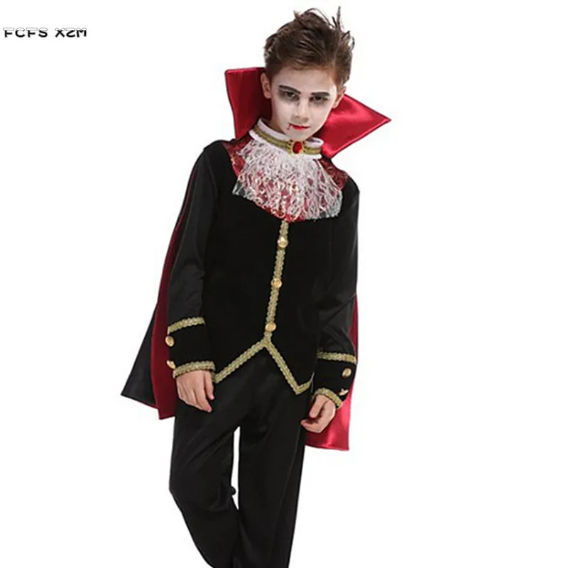 Kids Children Halloween Dracula Costumes Boys Vampire Scary Cosplay Carnival Purim Masked Ball Masquerade Horrible Party Dress